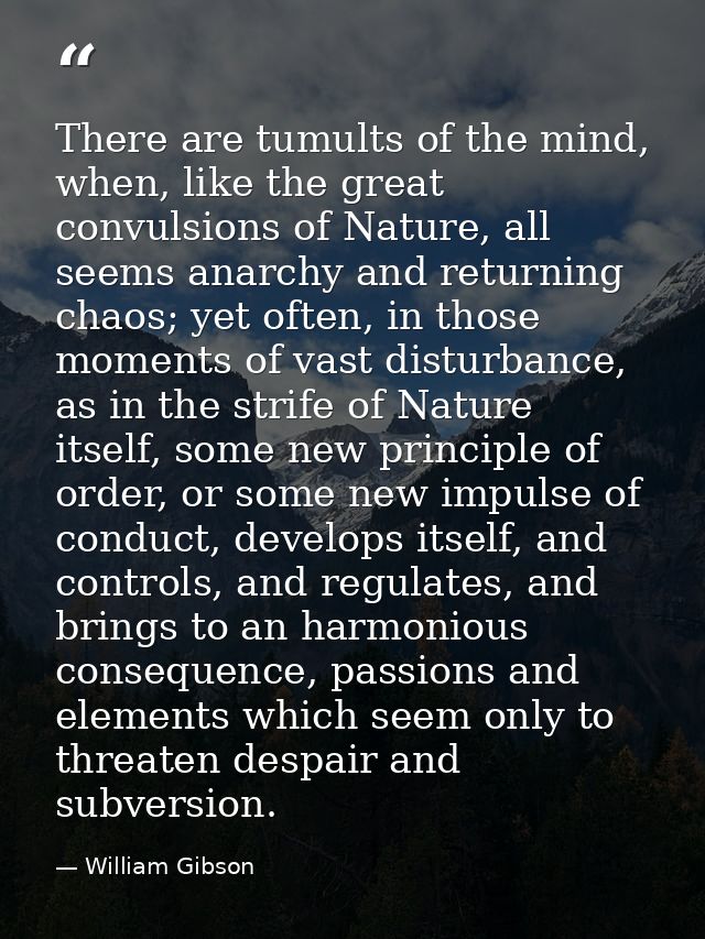 There are tumults of the mind, when, like the great convulsions of Nature, all seems anarchy and returning chaos; yet of — William Gibson