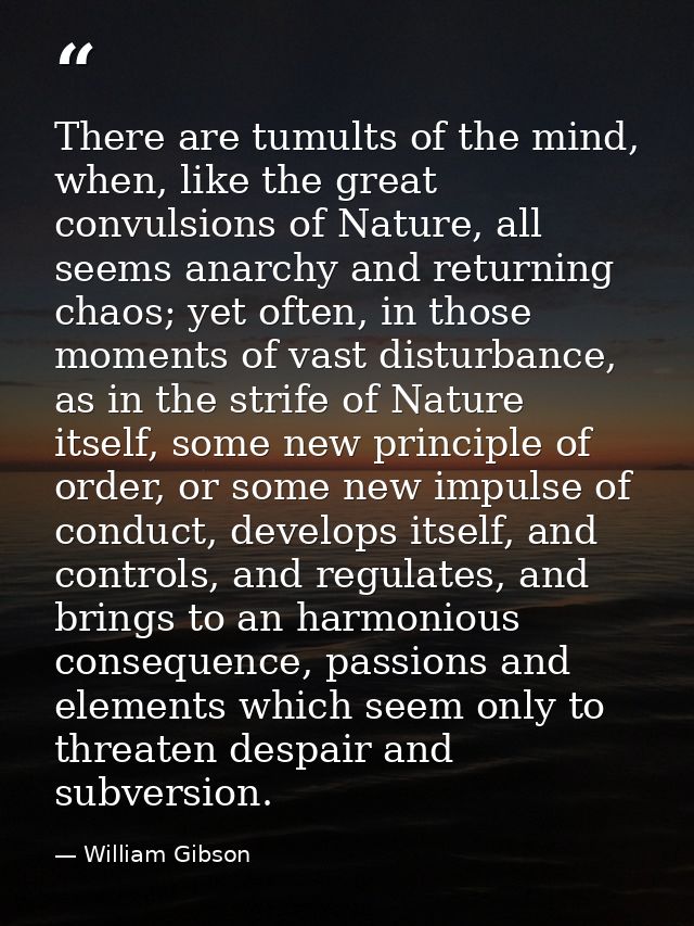 There are tumults of the mind, when, like the great convulsions of Nature, all seems anarchy and returning chaos; yet of — William Gibson