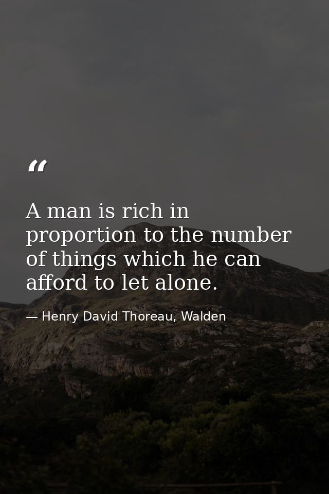 A man is rich in proportion to the number of things which he can afford to let alone. — Henry David Thoreau, Walden
