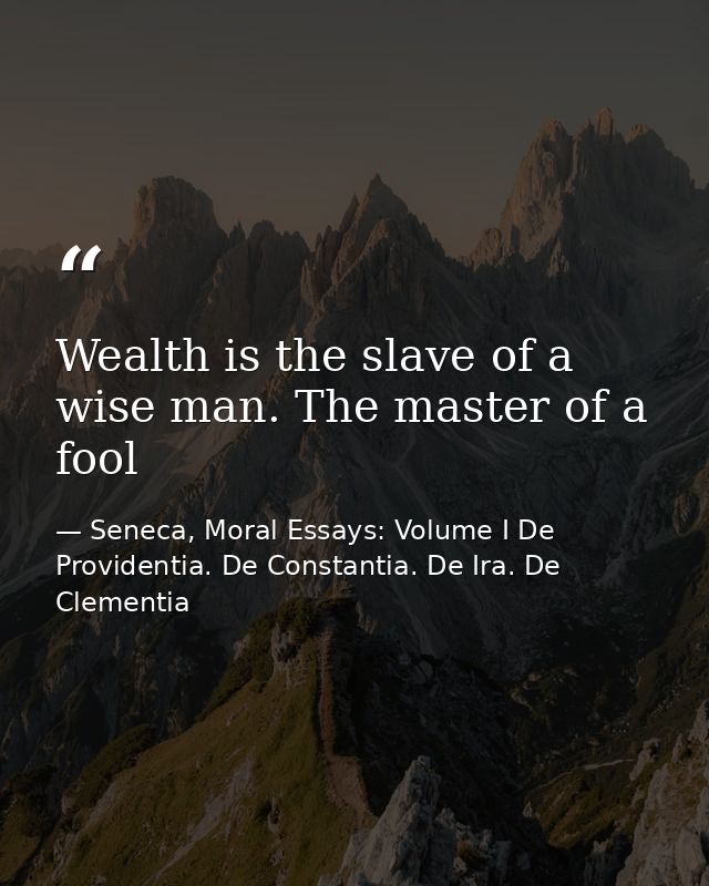 Wealth is the slave of a wise man. The master of a fool — Seneca, Moral Essays: Volume I De Providentia. De Constantia. De Ira. De Clementia