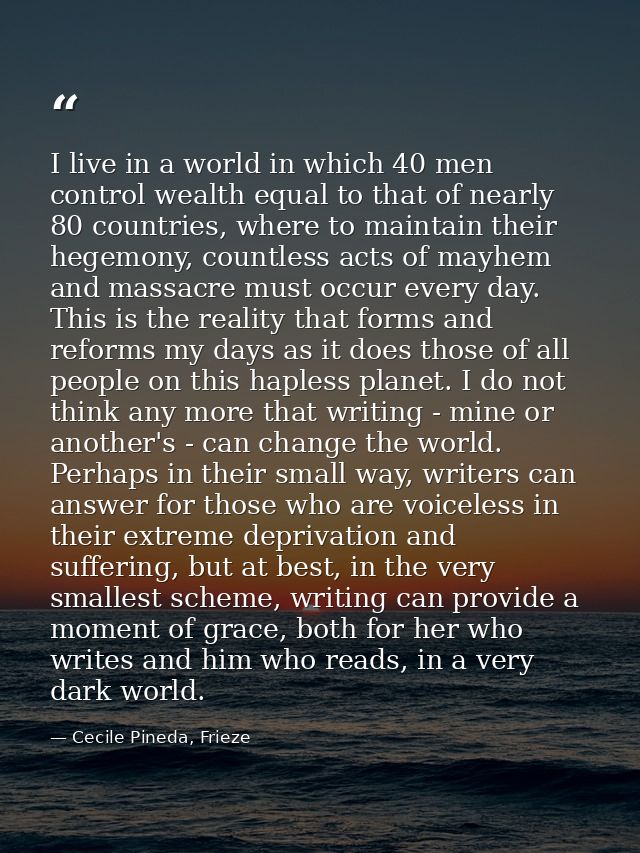 I live in a world in which 40 men control wealth equal to that of nearly 80 countries, where to maintain their hegemony, — Cecile Pineda, Frieze