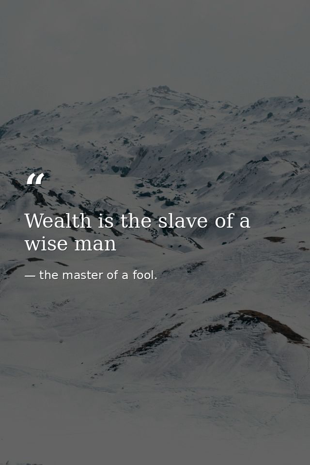 Wealth is the slave of a wise man — the master of a fool.