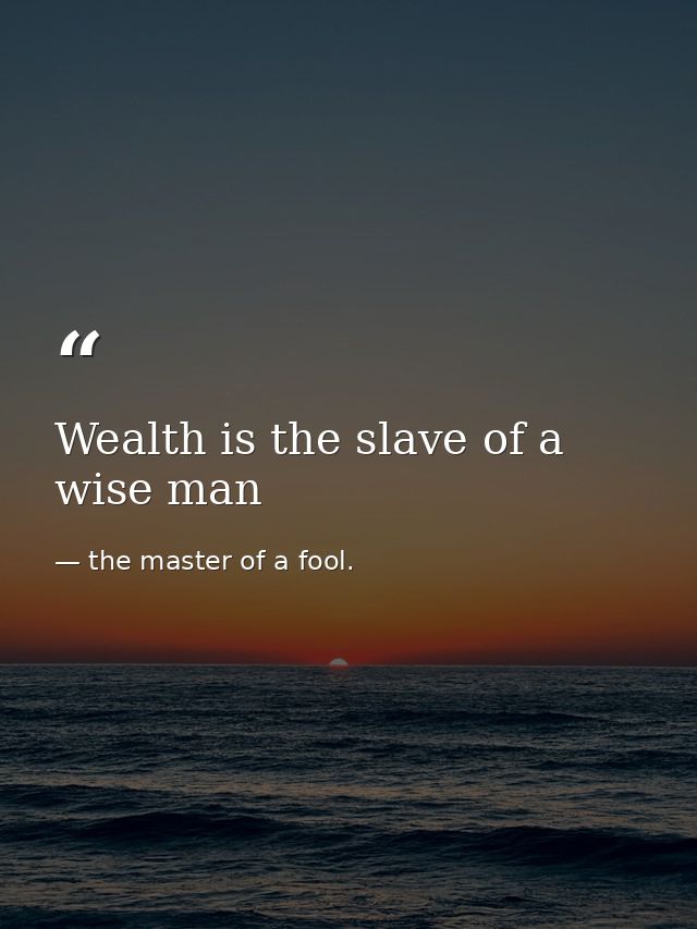 Wealth is the slave of a wise man — the master of a fool.