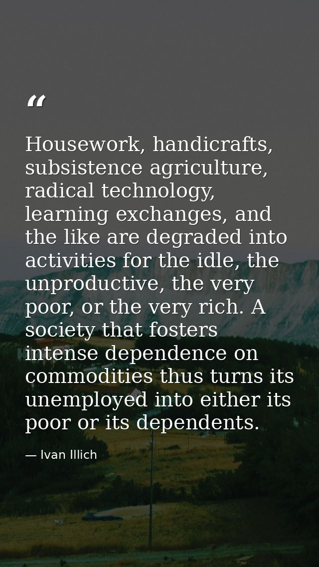 Housework, handicrafts, subsistence agriculture, radical technology, learning exchanges, and the like are degraded into  — Ivan Illich