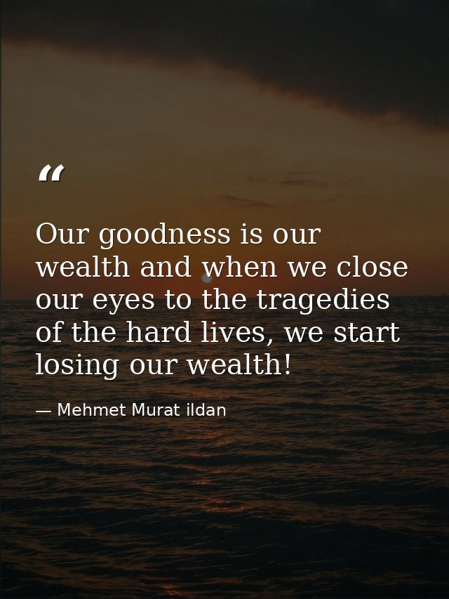 Our goodness is our wealth and when we close our eyes to the tragedies of the hard lives, we start losing our wealth! — Mehmet Murat ildan