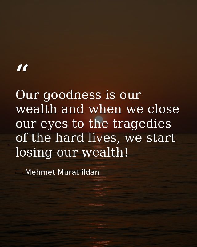 Our goodness is our wealth and when we close our eyes to the tragedies of the hard lives, we start losing our wealth! — Mehmet Murat ildan