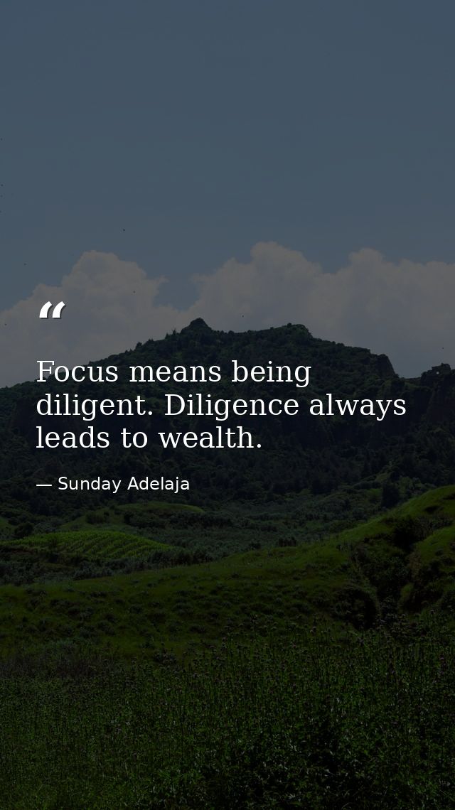 Focus means being diligent. Diligence always leads to wealth. — Sunday Adelaja