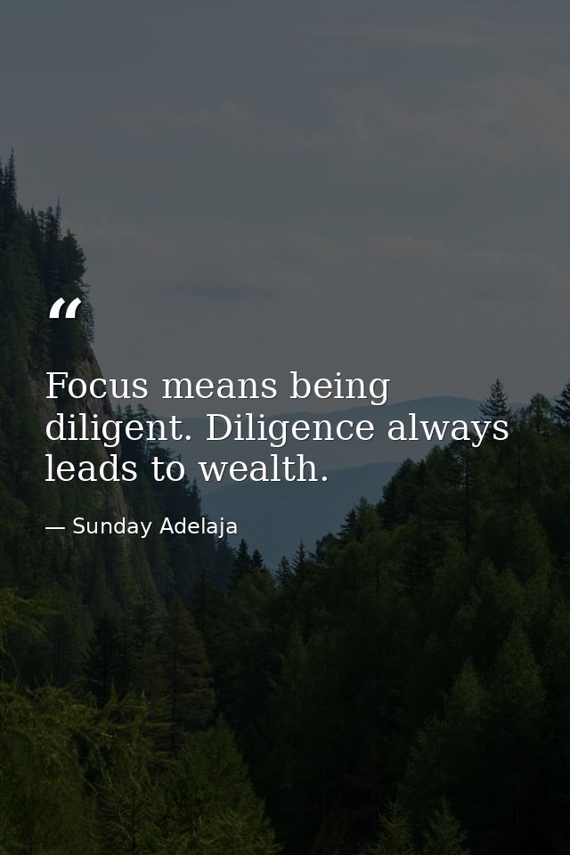 Focus means being diligent. Diligence always leads to wealth. — Sunday Adelaja