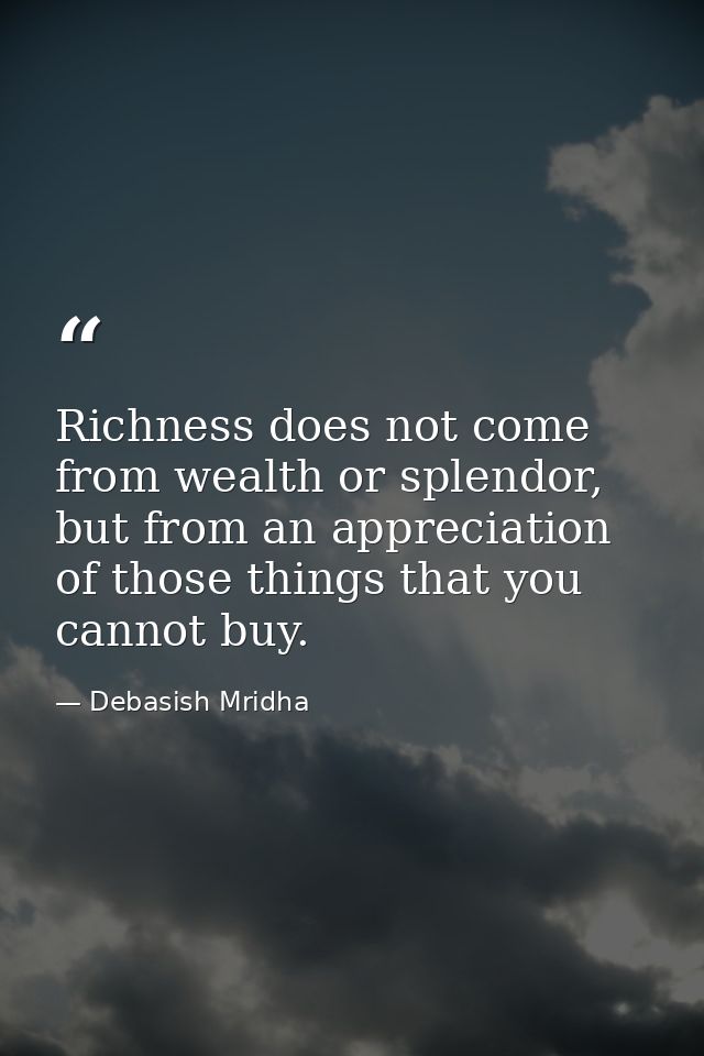 Richness does not come from wealth or splendor, but from an appreciation of those things that you cannot buy. — Debasish Mridha