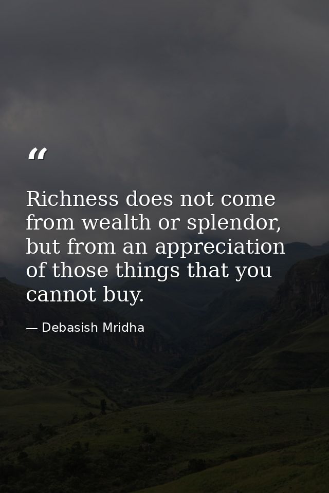 Richness does not come from wealth or splendor, but from an appreciation of those things that you cannot buy. — Debasish Mridha