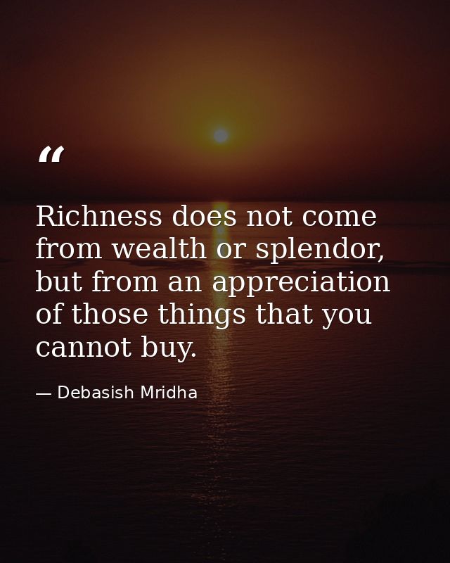 Richness does not come from wealth or splendor, but from an appreciation of those things that you cannot buy. — Debasish Mridha