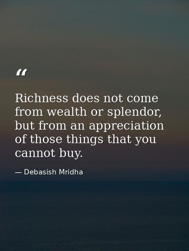 Richness does not come from wealth or splendor, but from an appreciation of those things that you cannot buy. — Debasish Mridha