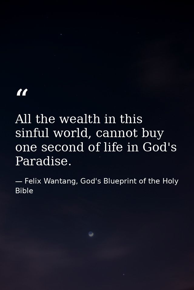 All the wealth in this sinful world, cannot buy one second of life in God's Paradise. — Felix Wantang, God's Blueprint of the Holy Bible