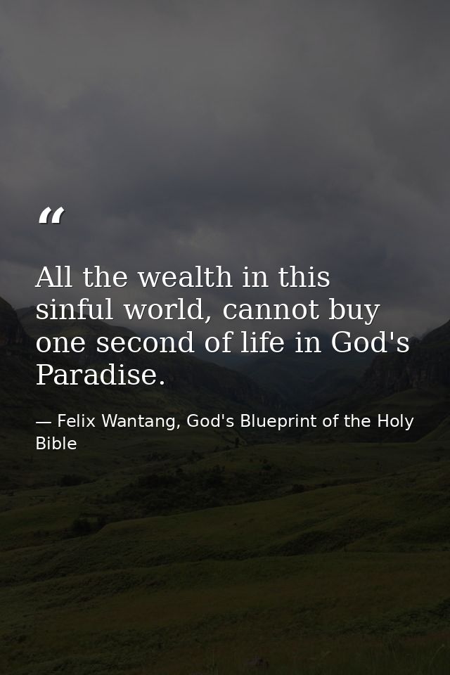 All the wealth in this sinful world, cannot buy one second of life in God's Paradise. — Felix Wantang, God's Blueprint of the Holy Bible
