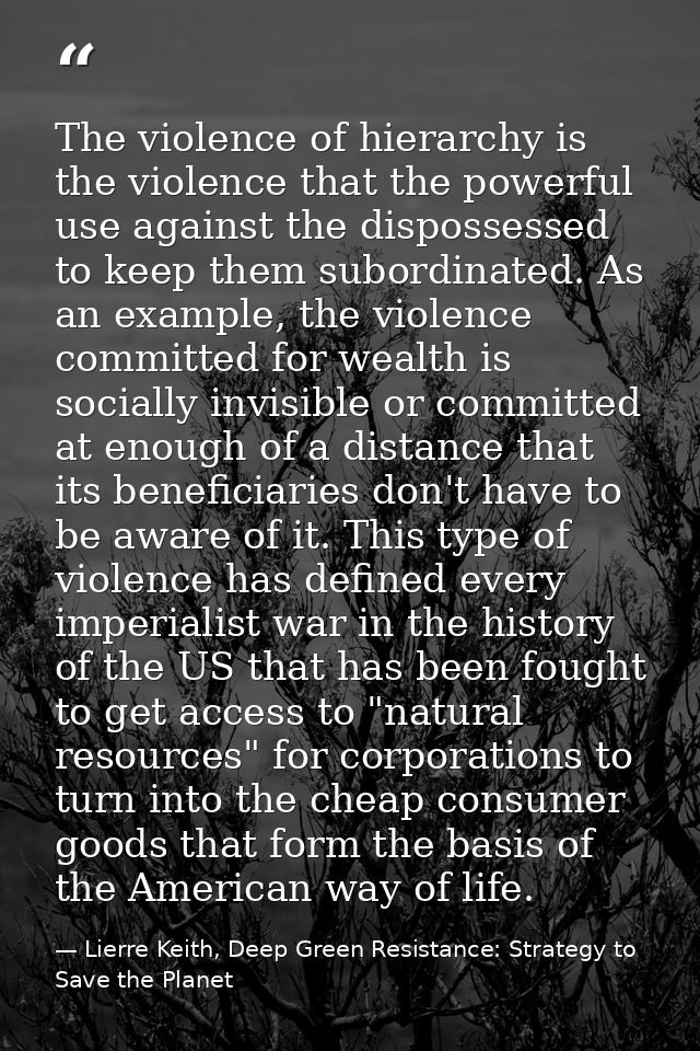 The violence of hierarchy is the violence that the powerful use against the dispossessed to keep them subordinated. As a — Lierre Keith, Deep Green Resistance: Strategy to Save the Planet