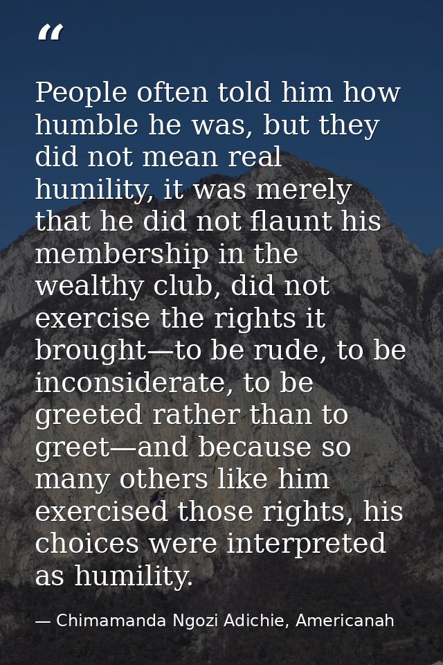 People often told him how humble he was, but they did not mean real humility, it was merely that he did not flaunt his m — Chimamanda Ngozi Adichie, Americanah