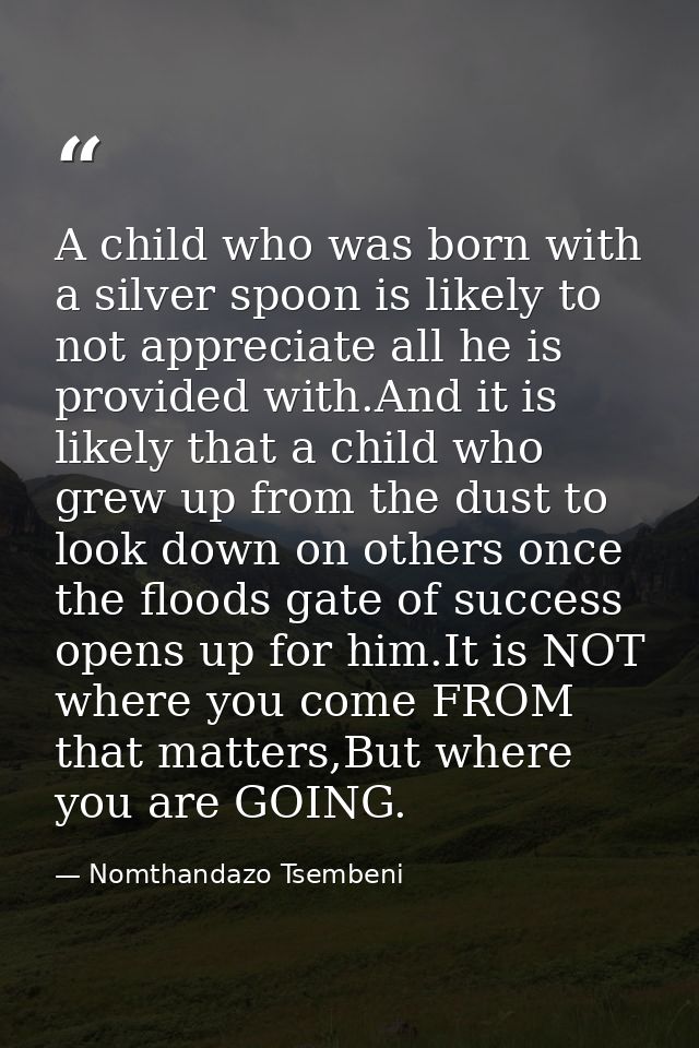 A child who was born with a silver spoon is likely to not appreciate all he is provided with.And it is likely that a chi — Nomthandazo Tsembeni