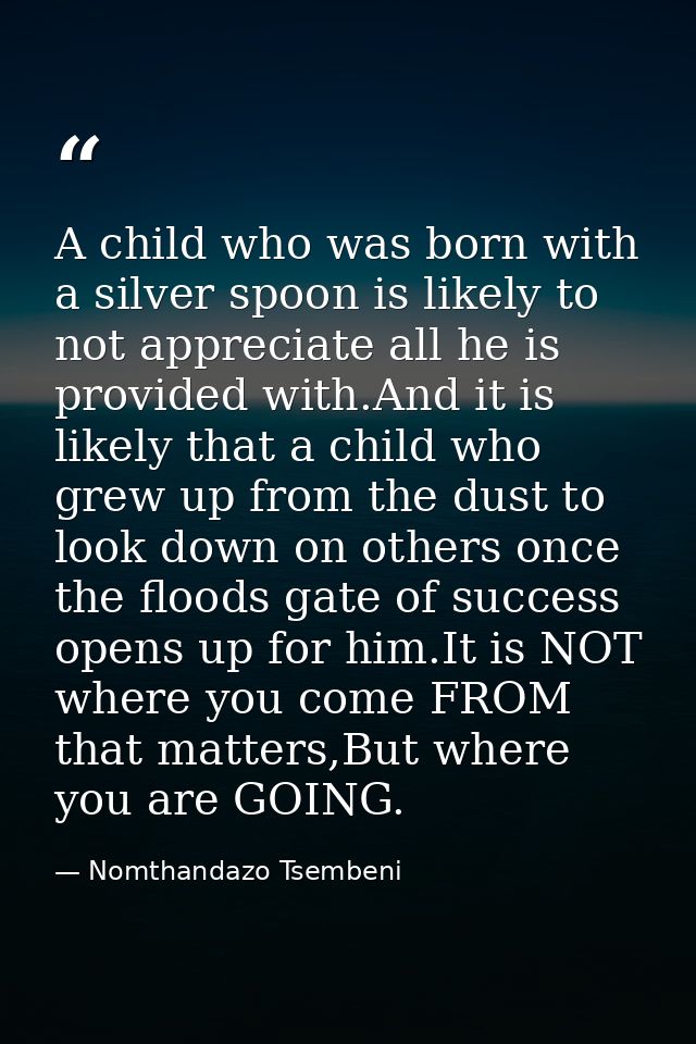 A child who was born with a silver spoon is likely to not appreciate all he is provided with.And it is likely that a chi — Nomthandazo Tsembeni