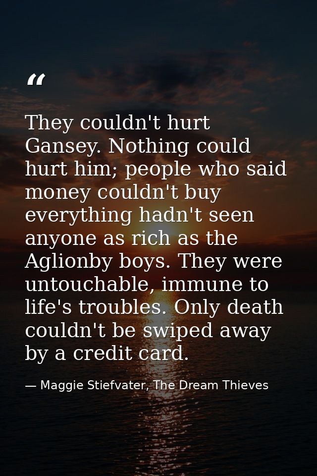 They couldn't hurt Gansey. Nothing could hurt him; people who said money couldn't buy everything hadn't seen anyone as r — Maggie Stiefvater, The Dream Thieves
