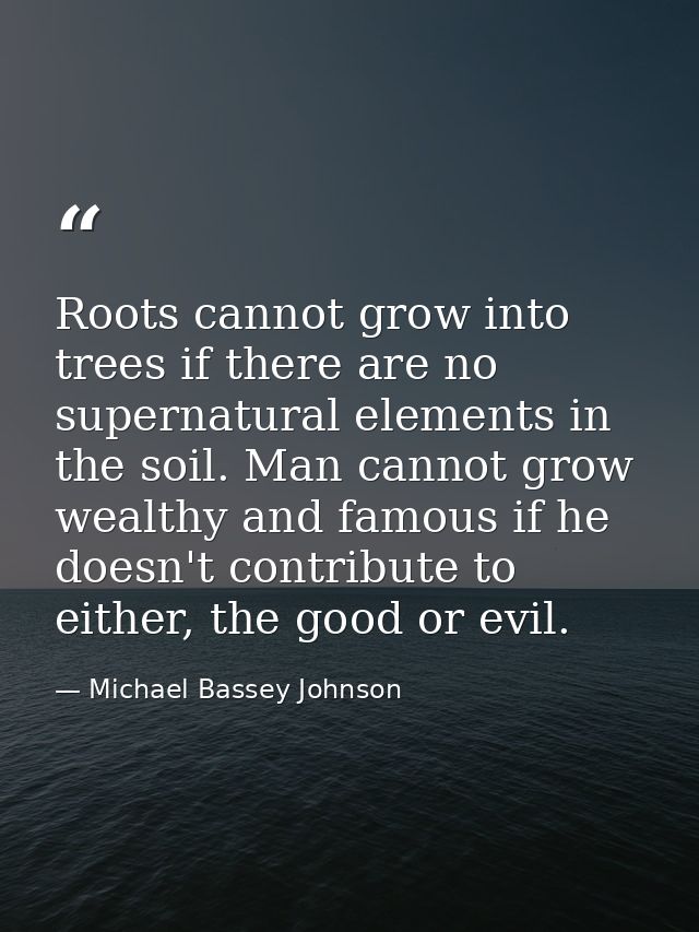 Roots cannot grow into trees if there are no supernatural elements in the soil. Man cannot grow wealthy and famous if he — Michael Bassey Johnson