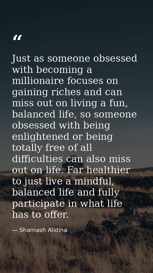 Just as someone obsessed with becoming a millionaire focuses on gaining riches and can miss out on living a fun, balance — Shamash Alidina