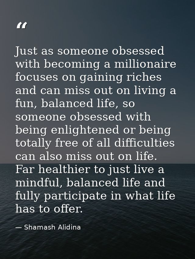 Just as someone obsessed with becoming a millionaire focuses on gaining riches and can miss out on living a fun, balance — Shamash Alidina