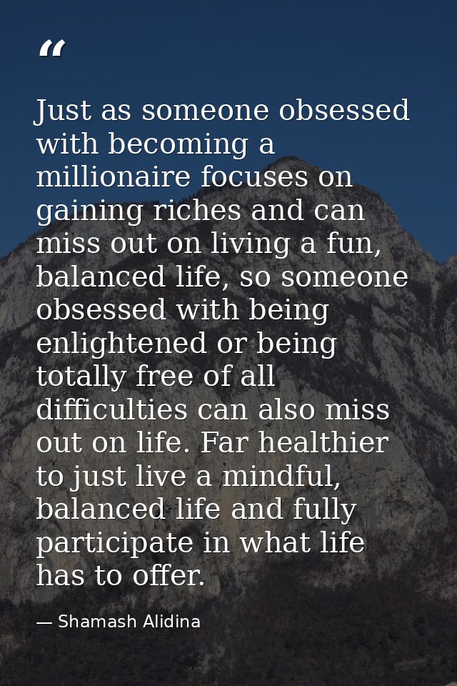 Just as someone obsessed with becoming a millionaire focuses on gaining riches and can miss out on living a fun, balance — Shamash Alidina