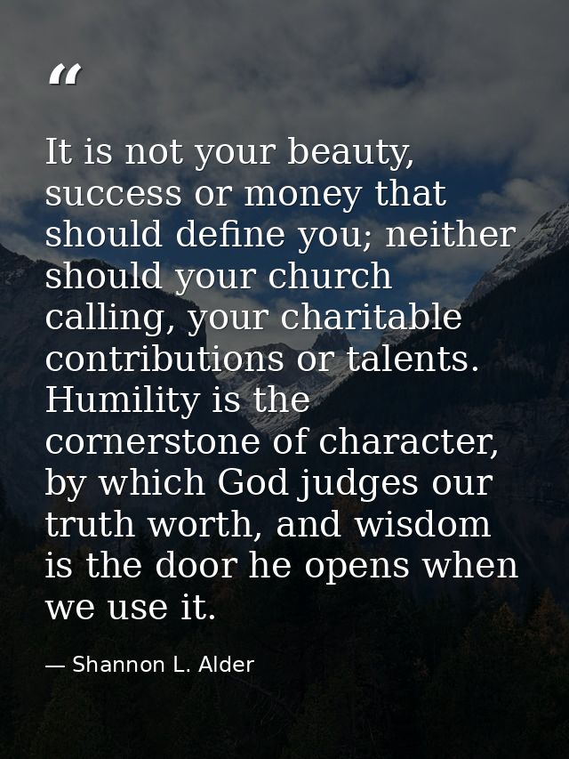 It is not your beauty, success or money that should define you; neither should your church calling, your charitable cont — Shannon L. Alder