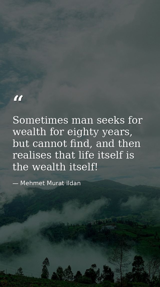 Sometimes man seeks for wealth for eighty years, but cannot find, and then realises that life itself is the wealth itsel — Mehmet Murat ildan