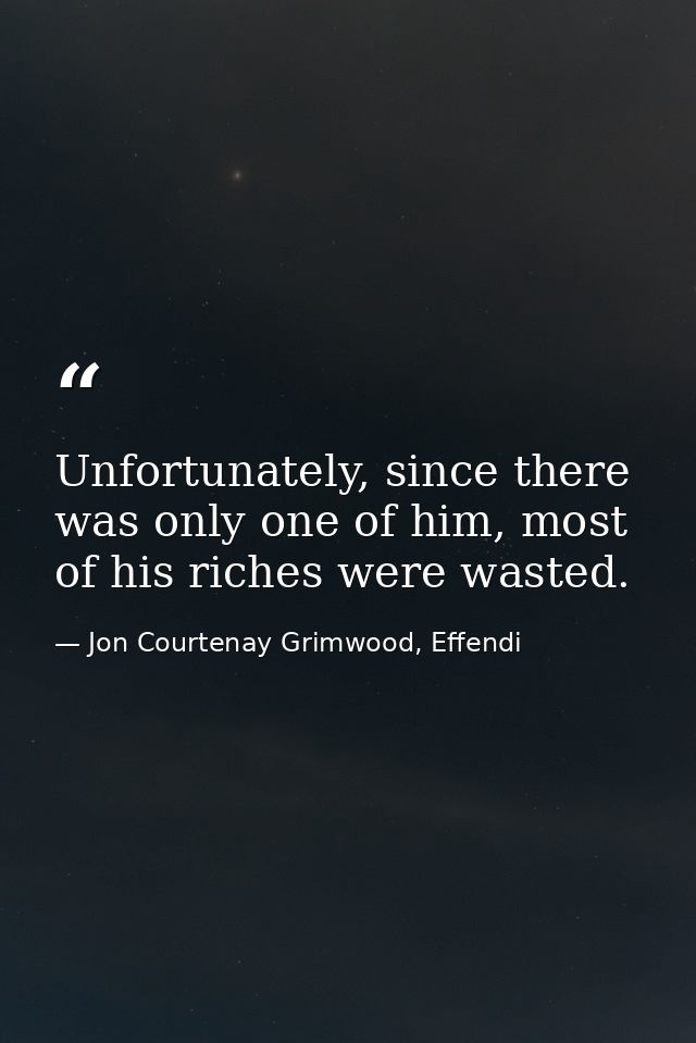 Unfortunately, since there was only one of him, most of his riches were wasted. — Jon Courtenay Grimwood, Effendi