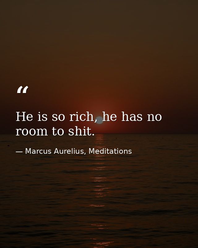 He is so rich, he has no room to shit. — Marcus Aurelius, Meditations