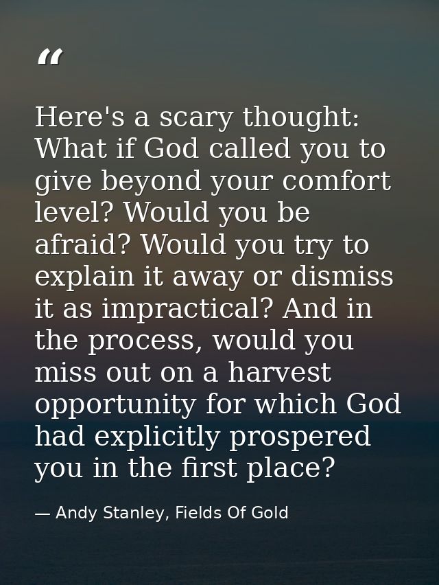Here's a scary thought: What if God called you to give beyond your comfort level? Would you be afraid? Would you try to  — Andy Stanley, Fields Of Gold