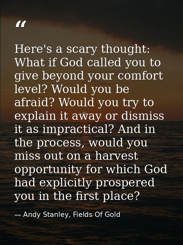 Here's a scary thought: What if God called you to give beyond your comfort level? Would you be afraid? Would you try to  — Andy Stanley, Fields Of Gold