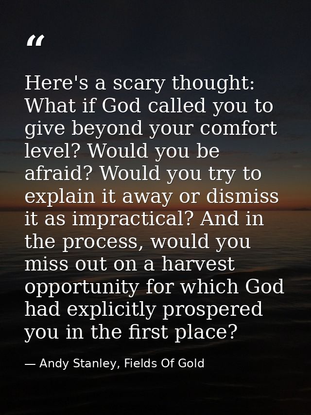 Here's a scary thought: What if God called you to give beyond your comfort level? Would you be afraid? Would you try to  — Andy Stanley, Fields Of Gold