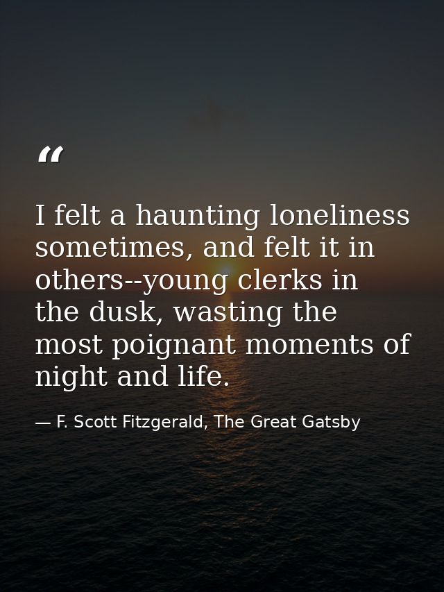I felt a haunting loneliness sometimes, and felt it in others--young clerks in the dusk, wasting the most poignant momen — F. Scott Fitzgerald, The Great Gatsby