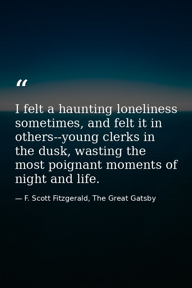 I felt a haunting loneliness sometimes, and felt it in others--young clerks in the dusk, wasting the most poignant momen — F. Scott Fitzgerald, The Great Gatsby