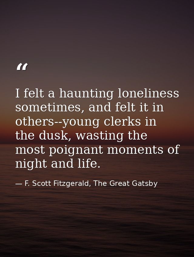 I felt a haunting loneliness sometimes, and felt it in others--young clerks in the dusk, wasting the most poignant momen — F. Scott Fitzgerald, The Great Gatsby