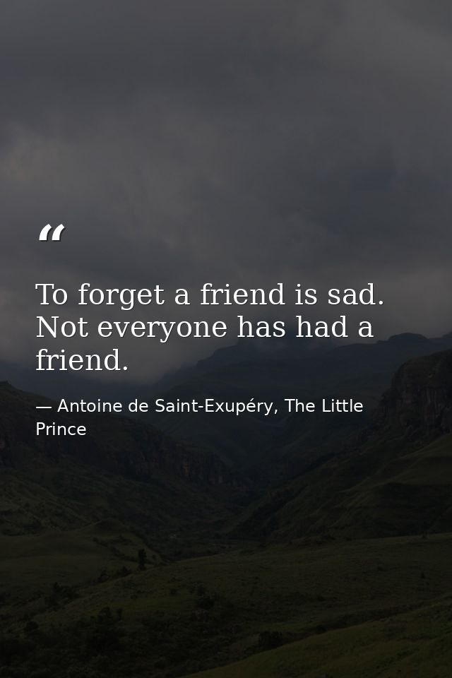 To forget a friend is sad. Not everyone has had a friend. — Antoine de Saint-Exupéry, The Little Prince