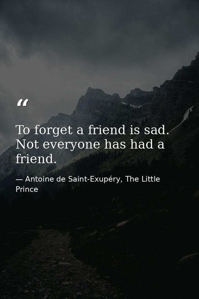 To forget a friend is sad. Not everyone has had a friend. — Antoine de Saint-Exupéry, The Little Prince