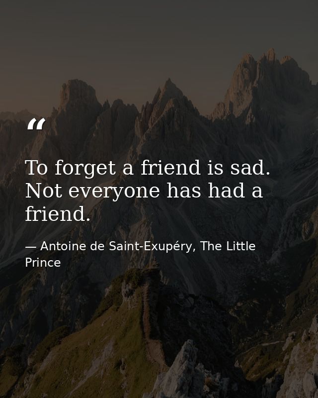 To forget a friend is sad. Not everyone has had a friend. — Antoine de Saint-Exupéry, The Little Prince