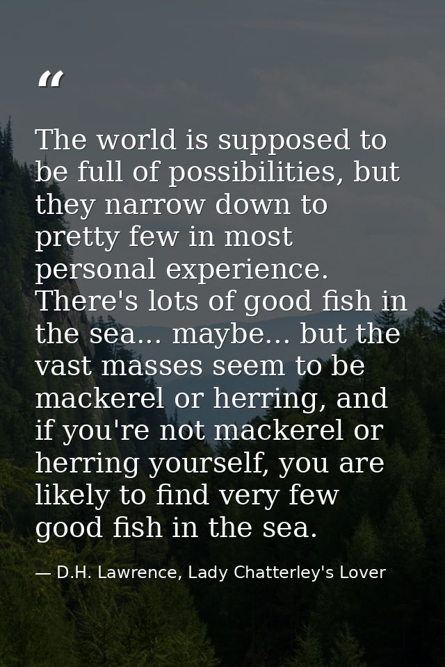 The world is supposed to be full of possibilities, but they narrow down to pretty few in most personal experience. There — D.H. Lawrence, Lady Chatterley's Lover