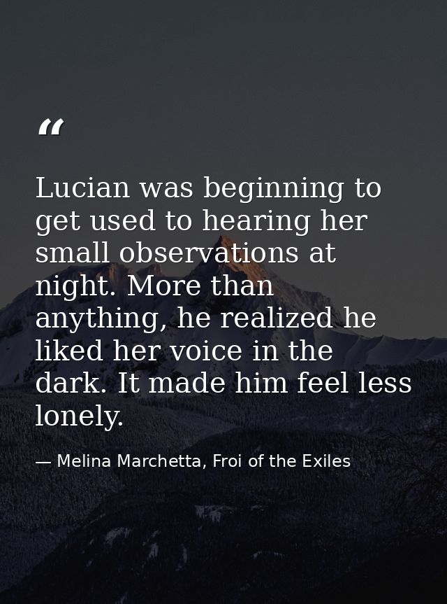 Lucian was beginning to get used to hearing her small observations at night. More than anything, he realized he liked he — Melina Marchetta, Froi of the Exiles