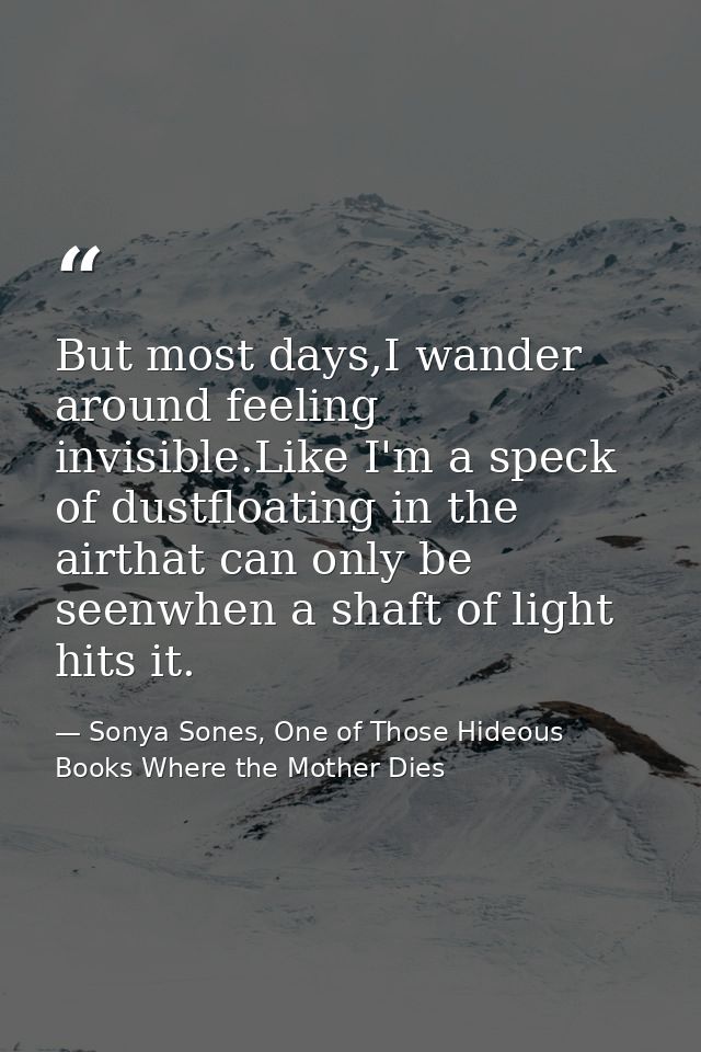 But most days,I wander around feeling invisible.Like I'm a speck of dustfloating in the airthat can only be seenwhen a s — Sonya Sones, One of Those Hideous Books Where the Mother Dies