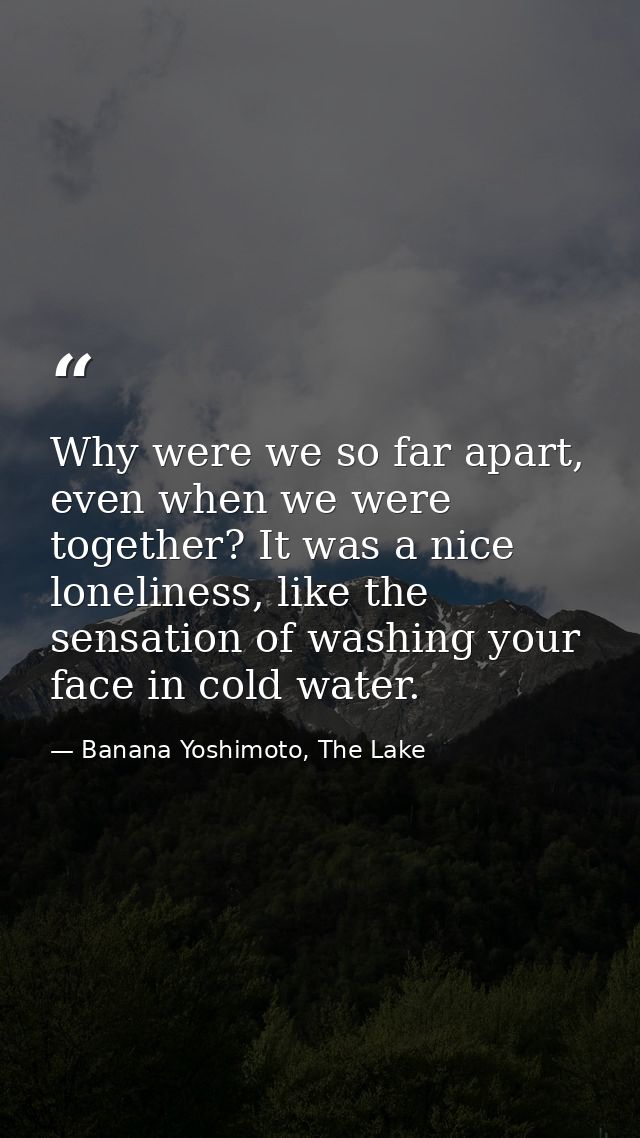 Why were we so far apart, even when we were together? It was a nice loneliness, like the sensation of washing your face  — Banana Yoshimoto, The Lake
