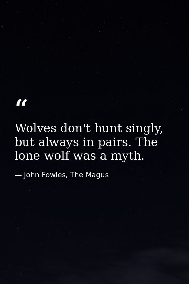 Wolves don't hunt singly, but always in pairs. The lone wolf was a myth. — John Fowles, The Magus