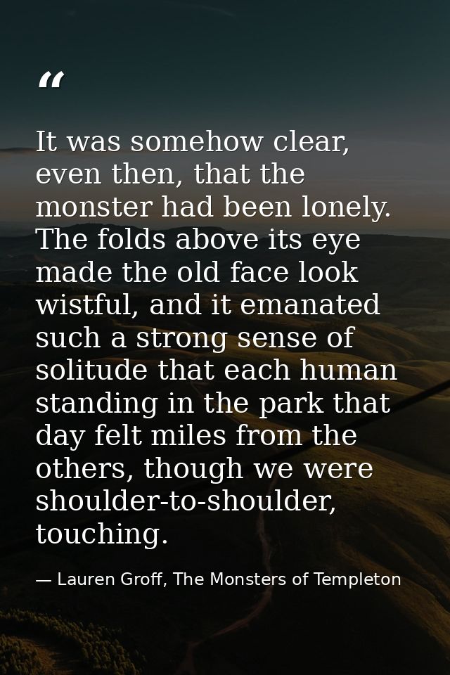 It was somehow clear, even then, that the monster had been lonely. The folds above its eye made the old face look wistfu — Lauren Groff, The Monsters of Templeton