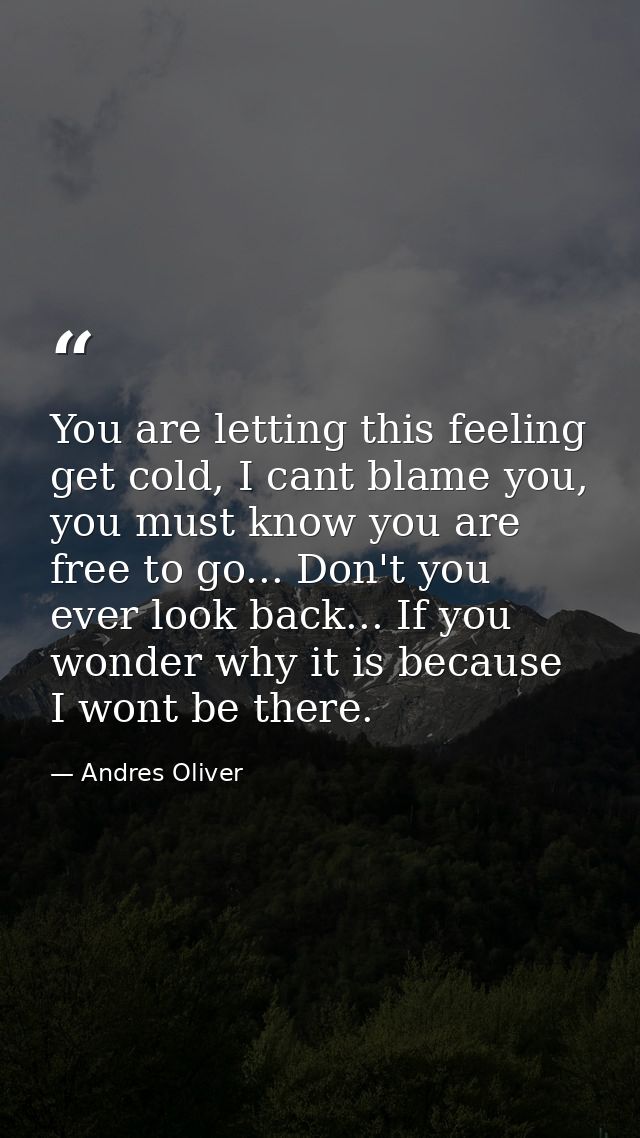 You are letting this feeling get cold, I cant blame you, you must know you are free to go... Don't you ever look back... — Andres Oliver