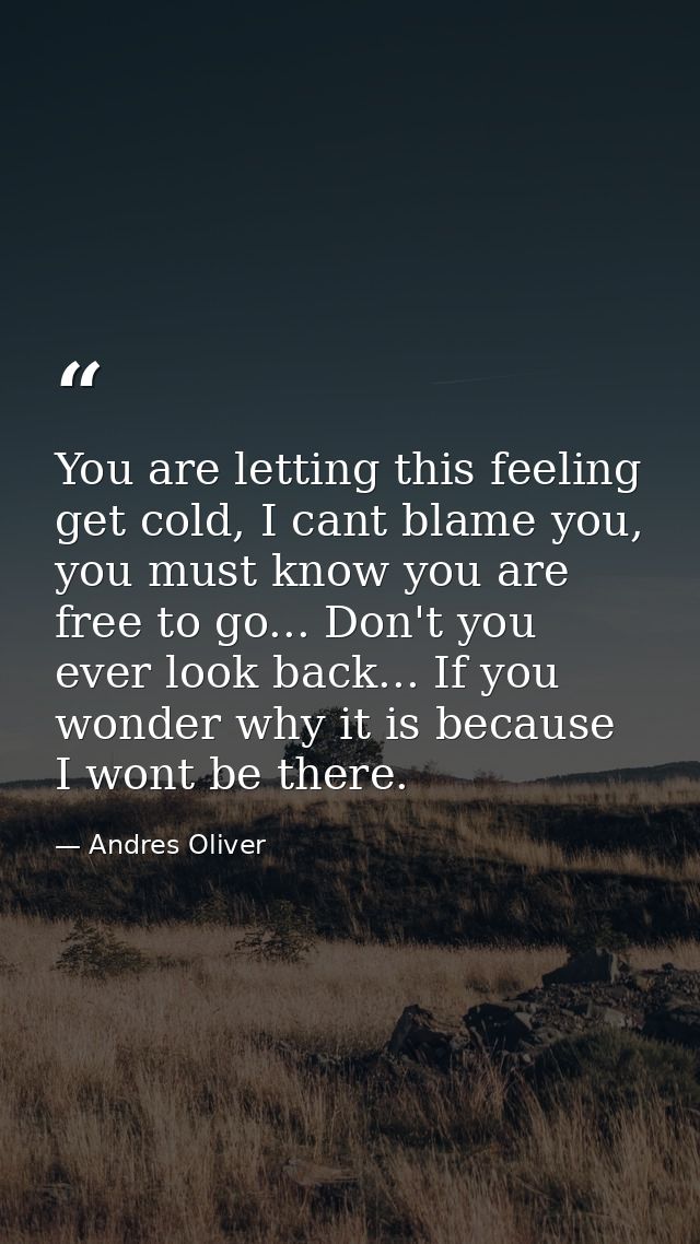 You are letting this feeling get cold, I cant blame you, you must know you are free to go... Don't you ever look back... — Andres Oliver