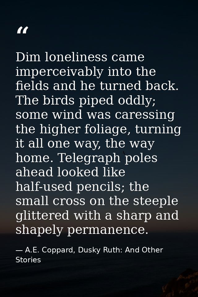 Dim loneliness came imperceivably into the fields and he turned back. The birds piped oddly; some wind was caressing the — A.E. Coppard, Dusky Ruth: And Other Stories