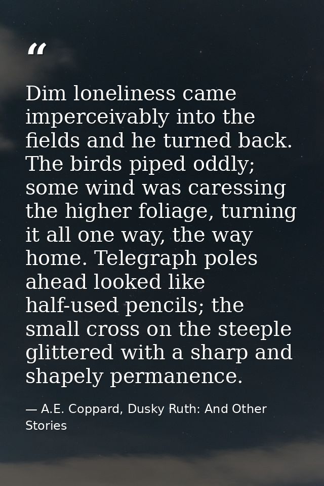 Dim loneliness came imperceivably into the fields and he turned back. The birds piped oddly; some wind was caressing the — A.E. Coppard, Dusky Ruth: And Other Stories